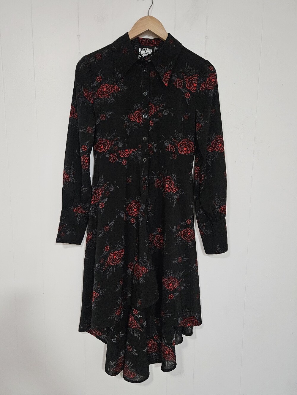 Killstar Pandora Chiffon Floral High Low Goth Punk Roses Shirt Dress - Picture 2 of 5